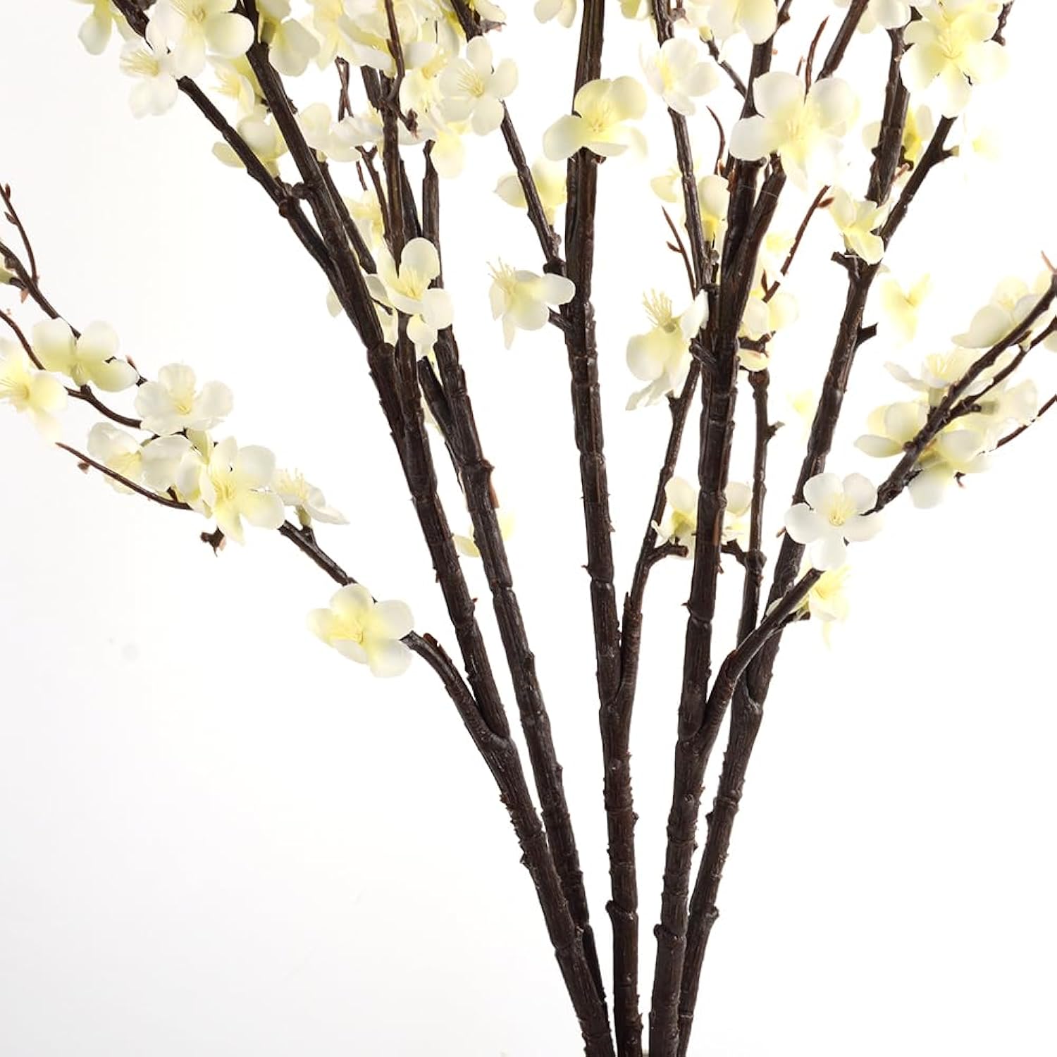 Artificial Cherry Blossom Branches 5Pack 39" Faux Flower Stems For Home Wedding Decor (5, White)