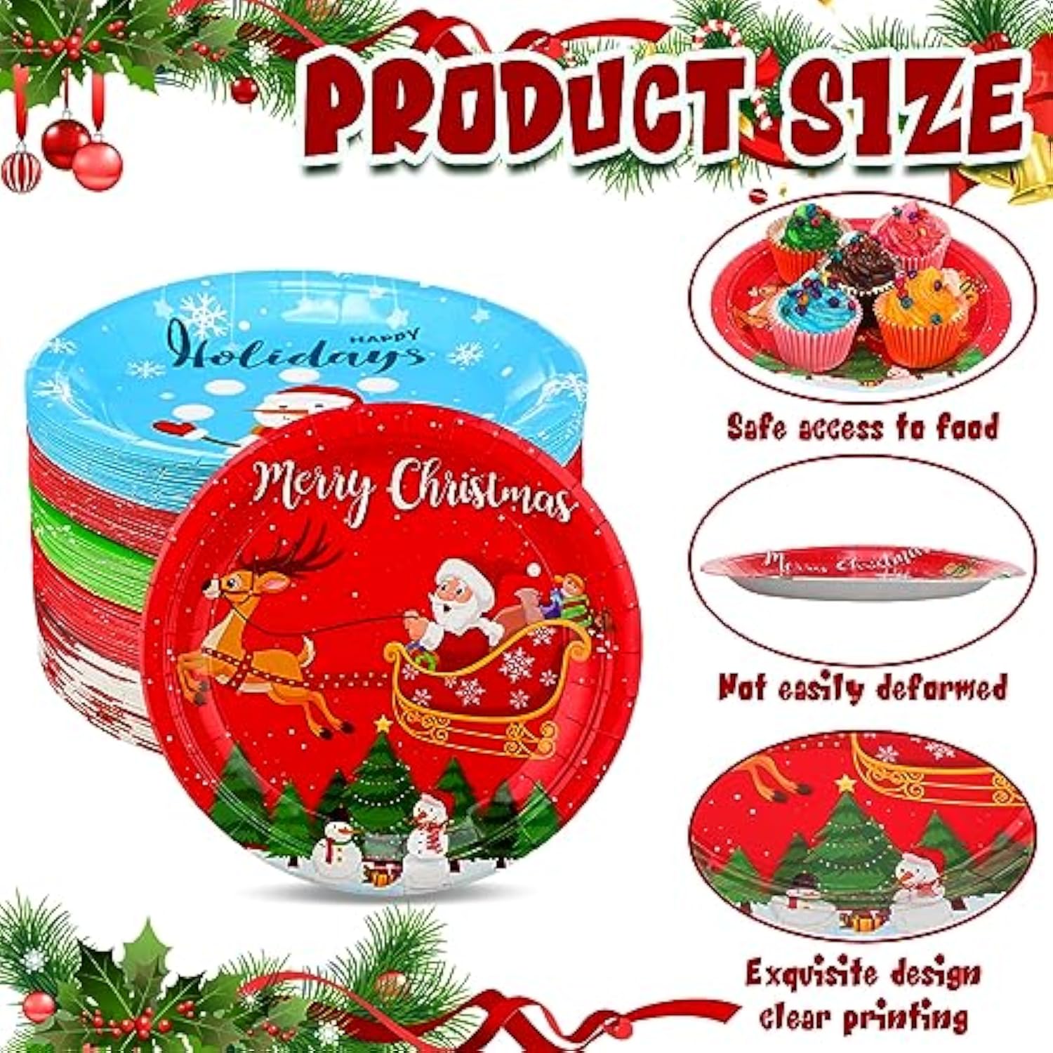 120 Pcs Christmas Plates Paper Dessert Disposable Plates Santa Snowman Christmas Wreath Reindeer Gingerbread Man Design, For Christmas Party Supplies Christmas Decorations, 6 Styles (9 Inch)