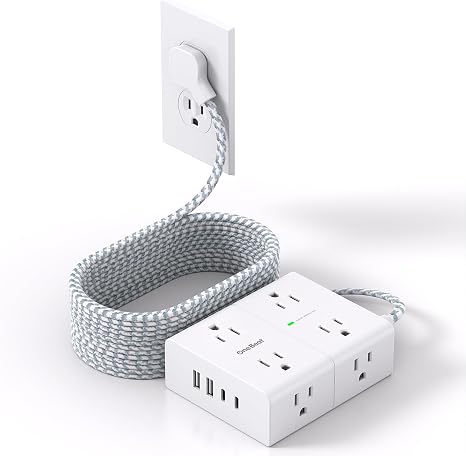 15FT Surge Protector Power Strip with 8 Outlets 4 USB Ports 2 USB C Flat Plug Extension Cord