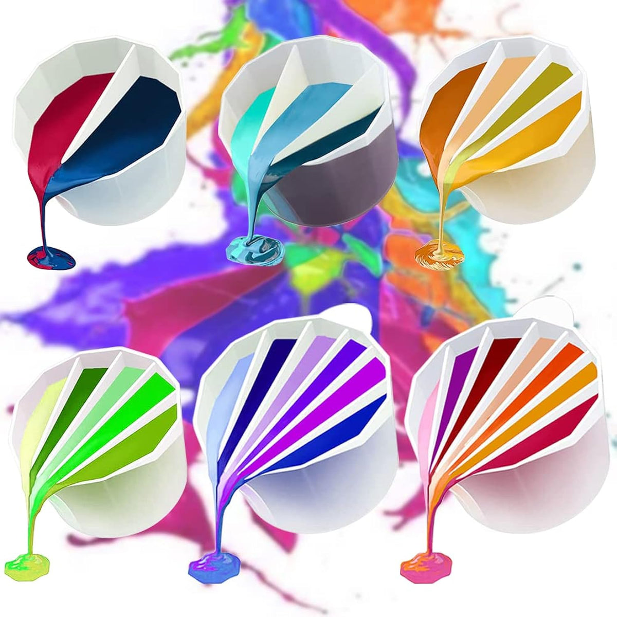 6 Pcs Silicone Split Cups, 2/7 Split Cups For Paint Pouring Reusable Resin Mixing Cups, Dividers Cup For Diy Paint Acrylic Resin Pouring