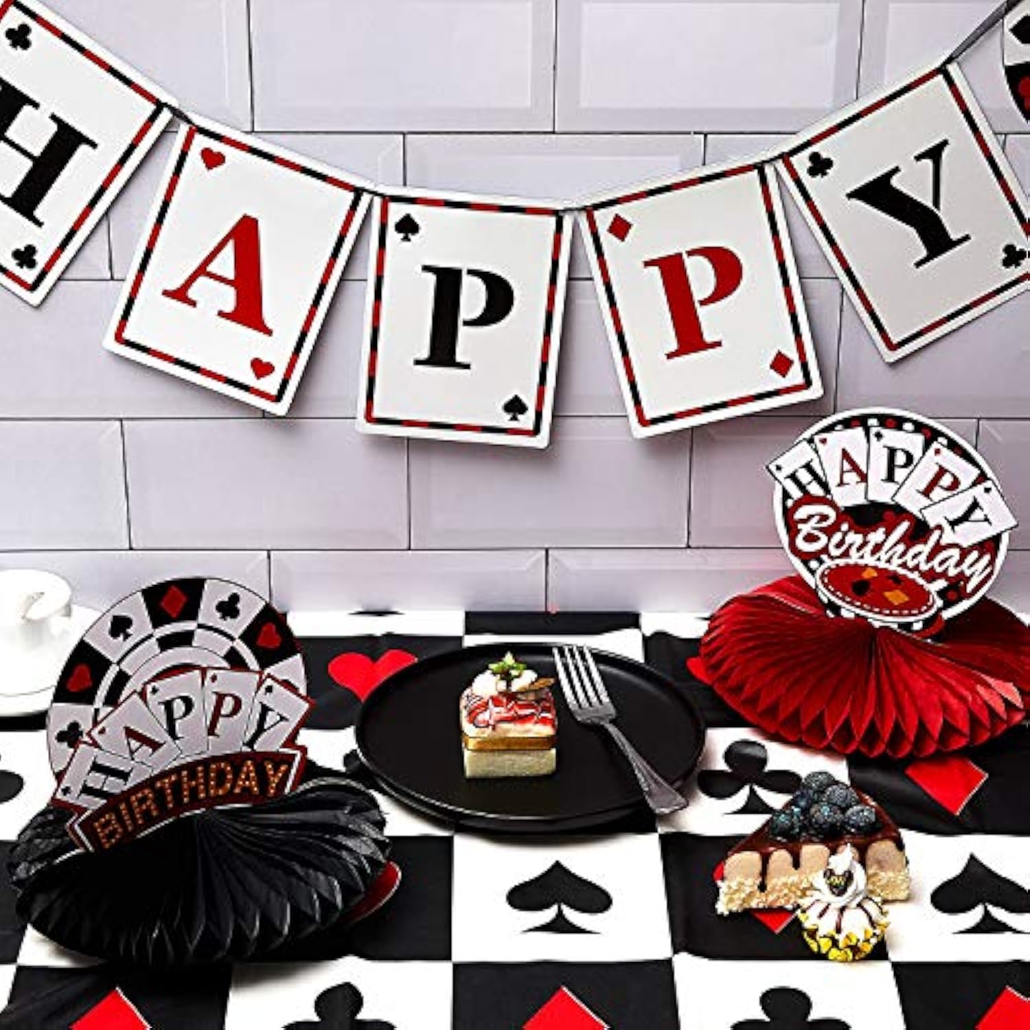 2 Pieces Poker Tablecloth Casino Theme Party Decorations Las Vegas Table Cover Casino Table Runner For Playing Card Birthday Party Favors Supplies, 54 X 108 Inch