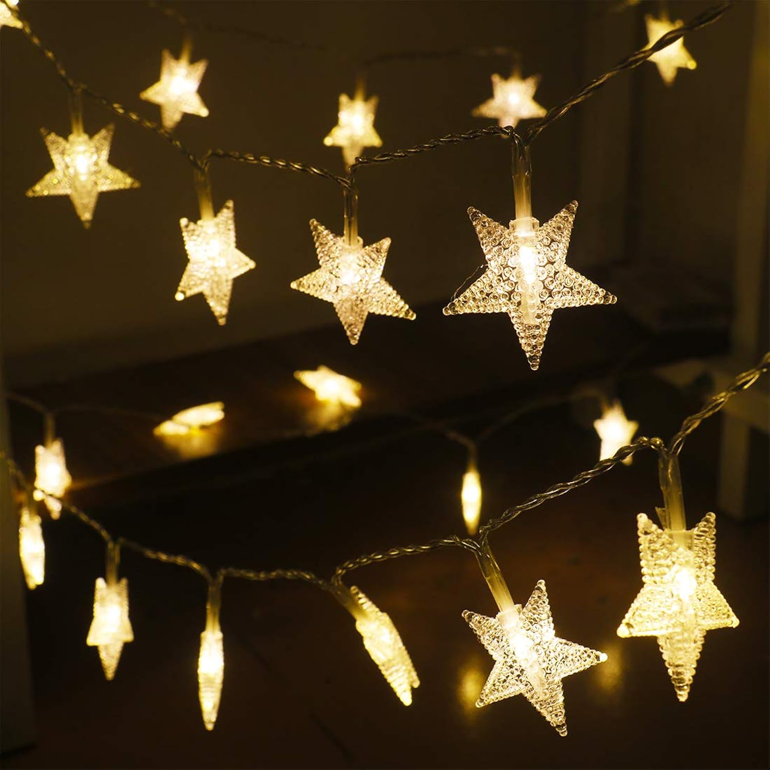 Star String Lights,16.4 Ft 50 Led 8 Modes Battery Operated String Lights With Remote & Timer Dimmable Twinkle Fairy Ligh