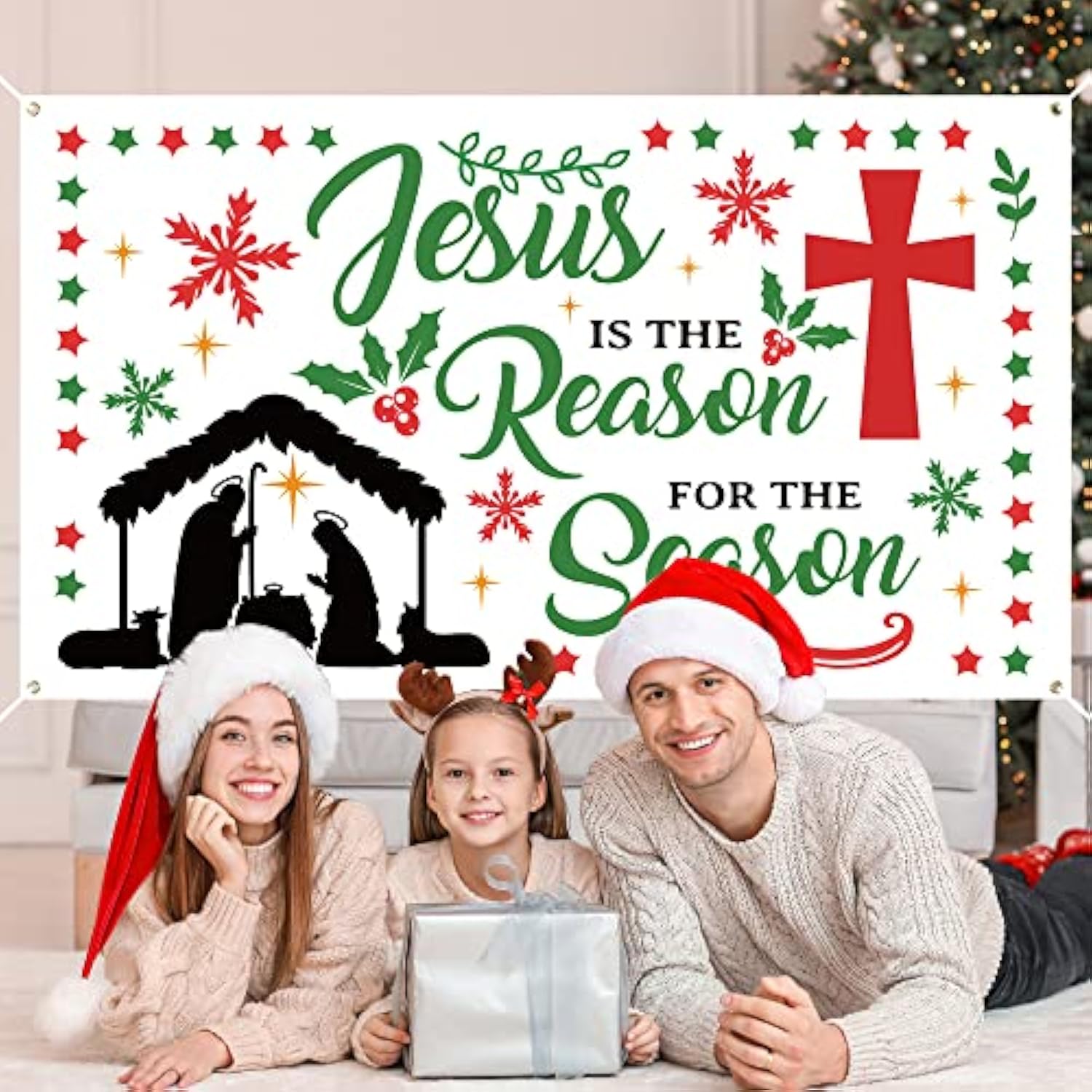 Christmas Jesus Is The Reason For The Season Backdrop Banner Xtralarge Nativity Cross Xmas Winter Holiday Religious Party Wall Decorations Supplies For Home Church Outdoor 78 X 45 Inch