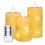 Flameless Battery Operated Flickering Valentine'S Romantic Candle,With Embedded String Lights 3 Pack Led Electric Candle With 10-Key Remote Control, Dancing Flame, Real Wax(Batteries Not Included)