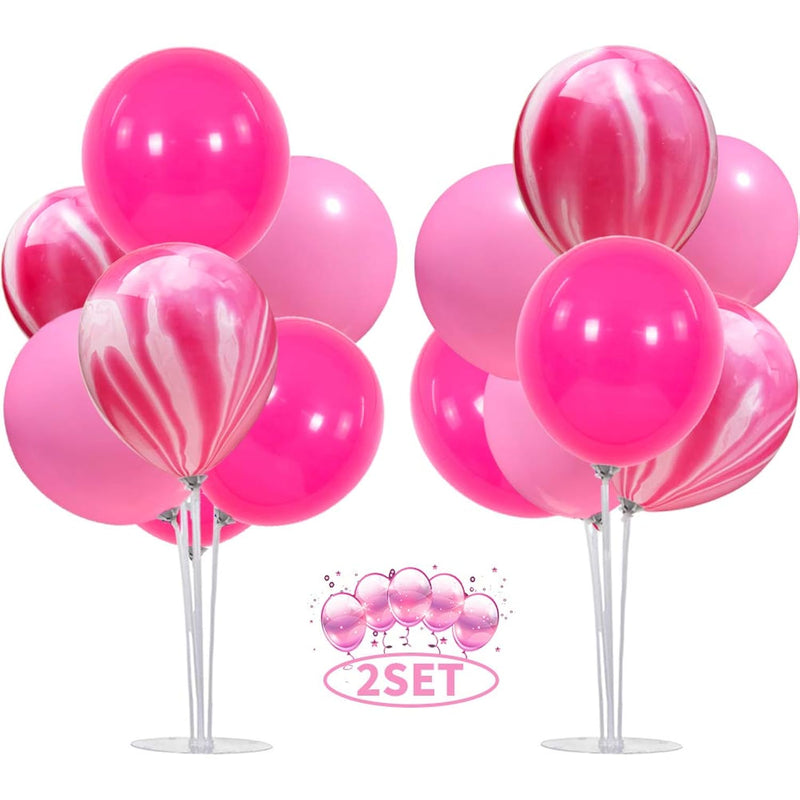 2 Set Balloons Stand Kit Pink Marble Table Birthday Decorations For Fo