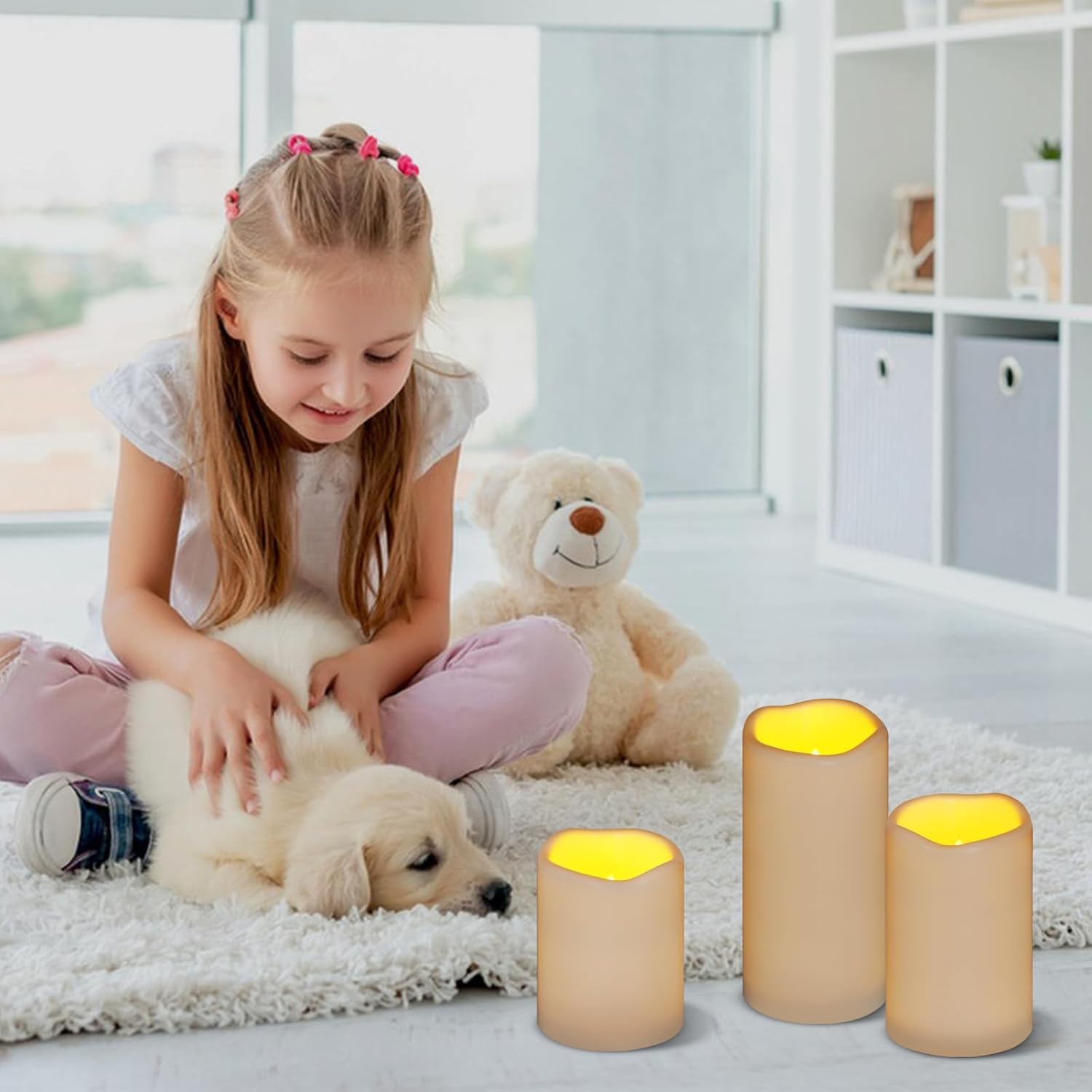 Flameless Candles 4" 5" 6" Set Of 3 Ivory Outdoor Indoor Pillars 3" Diameter Battery Operated Flickering Candles Include 10-Key Remote Timer Function 400+ Hours Requires 2 Aa Batteries