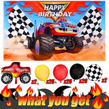 75 Pcs Truck Party Supplies Truck Birthday Decorations Include Truck Backdrop Truck Balloons Mosaic Race Foil Balloon Multicolor Balloons