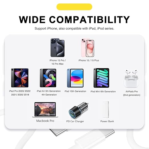 3FT USB A to USB C CarPlay Cable for iPhone 17 16 15 iPad AirPods Samsung Google