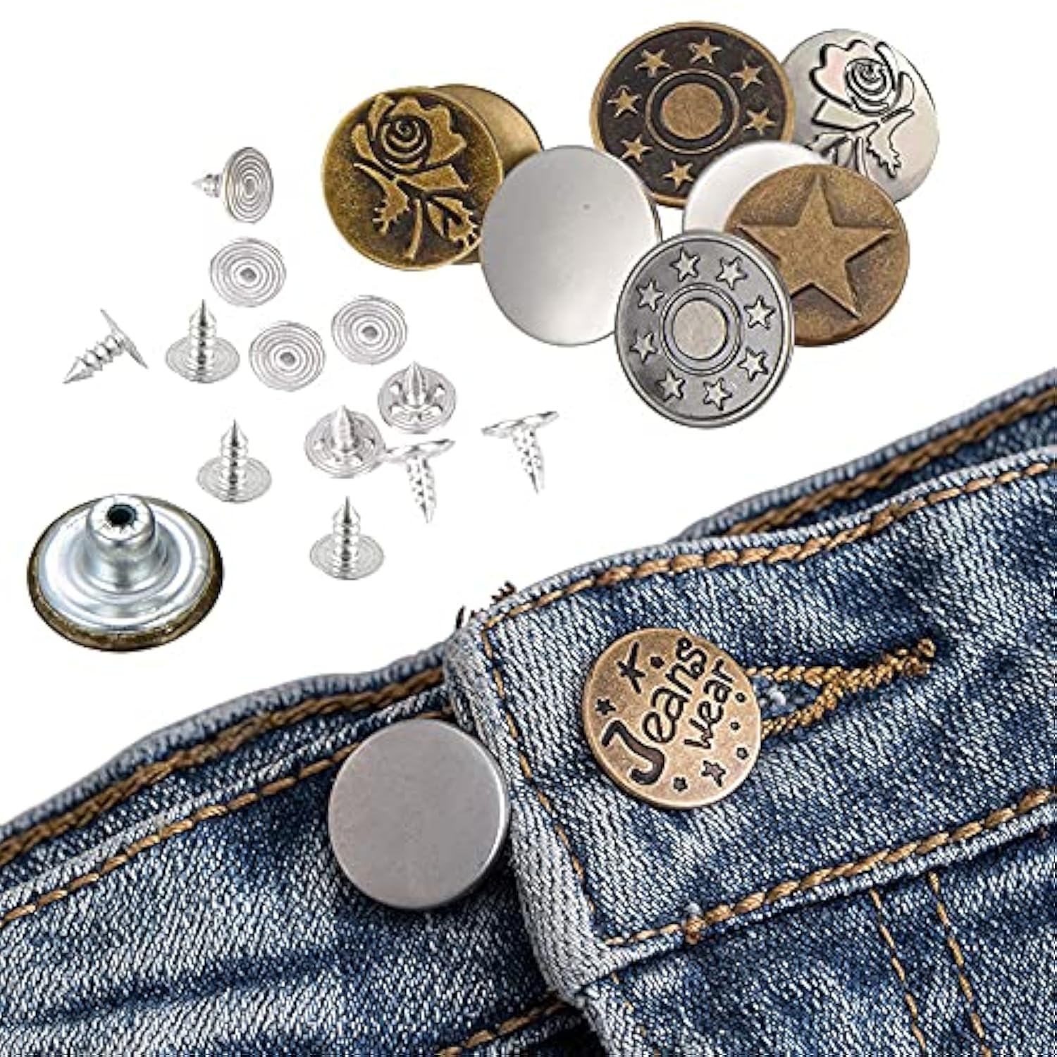 80 Sets Metal Jeans Button Pins Fix Snap Fasteners Tack Buttons Replac