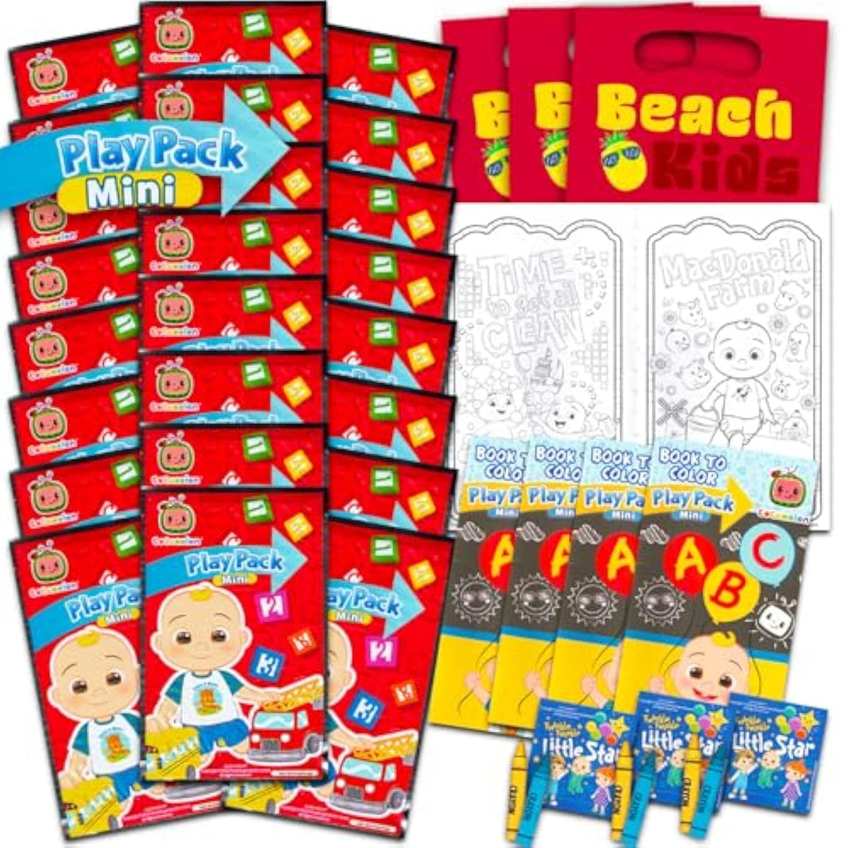 Mini Party Favors Set For Kids - Bundle With 24 Mini Grab N Go Play Packs With Coloring Pages, Stickers, Loot Bags, And More ( Birthday Party Supplies)