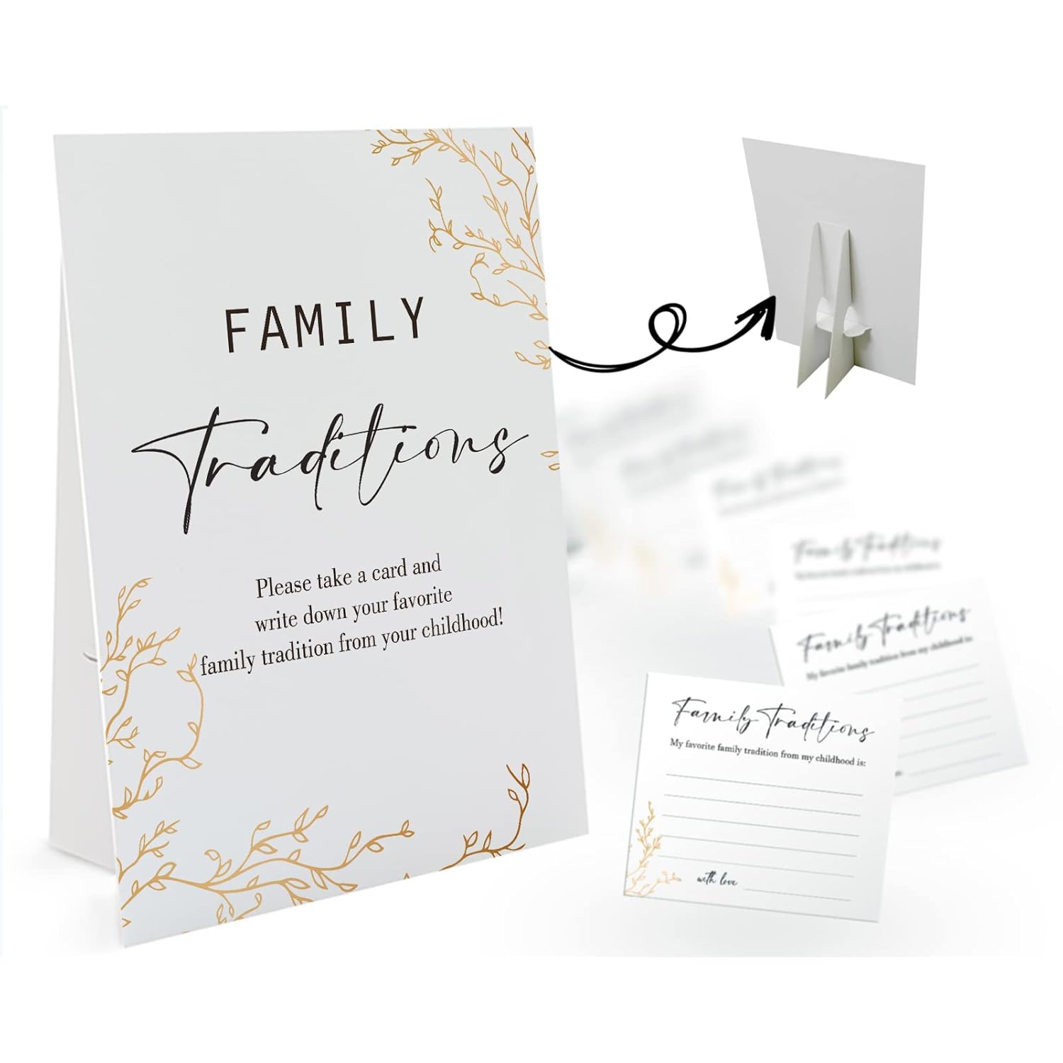Golden Theme Favorite Family Traditions Baby Shower Games Set(1 Sign And 20 Cards), Games For Baby Shower, Wedding Shower, Bridal Shower, Game Night, Gender Reveal Party, Family Day Decorations 20