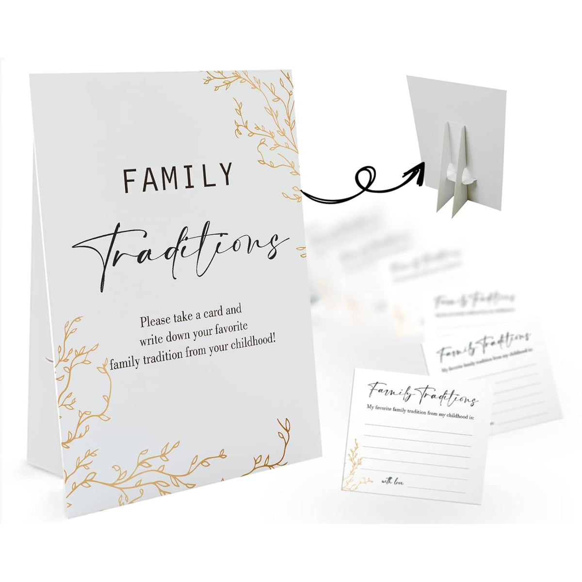 Golden Theme Favorite Family Traditions Baby Shower Games Set(1 Sign And 20 Cards), Games For Baby Shower, Wedding Shower, Bridal Shower, Game Night, Gender Reveal Party, Family Day Decorations 20