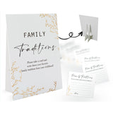 Golden Theme Favorite Family Traditions Baby Shower Games Set(1 Sign And 20 Cards), Games For Baby Shower, Wedding Shower, Bridal Shower, Game Night, Gender Reveal Party, Family Day Decorations 20