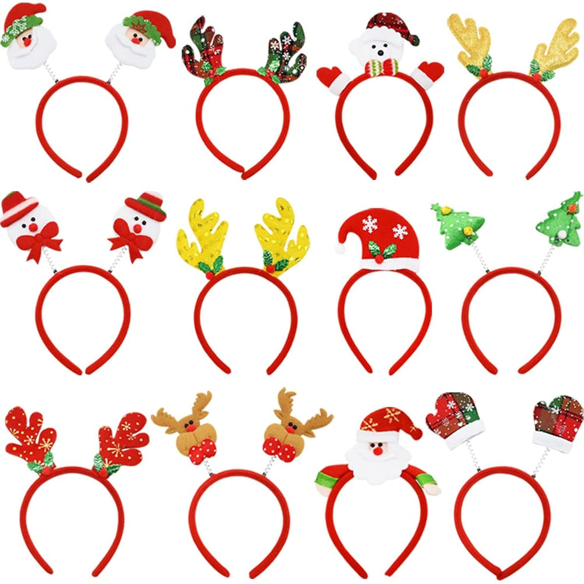 12 Pcs Christmas Headbands, Cute Christmas Head Boppers Party Hats Christmas Reindeer Costume Headbands For Christmas Holiday Party, Christmas Party Accessoriess, Annual Holiday, Photos Booth