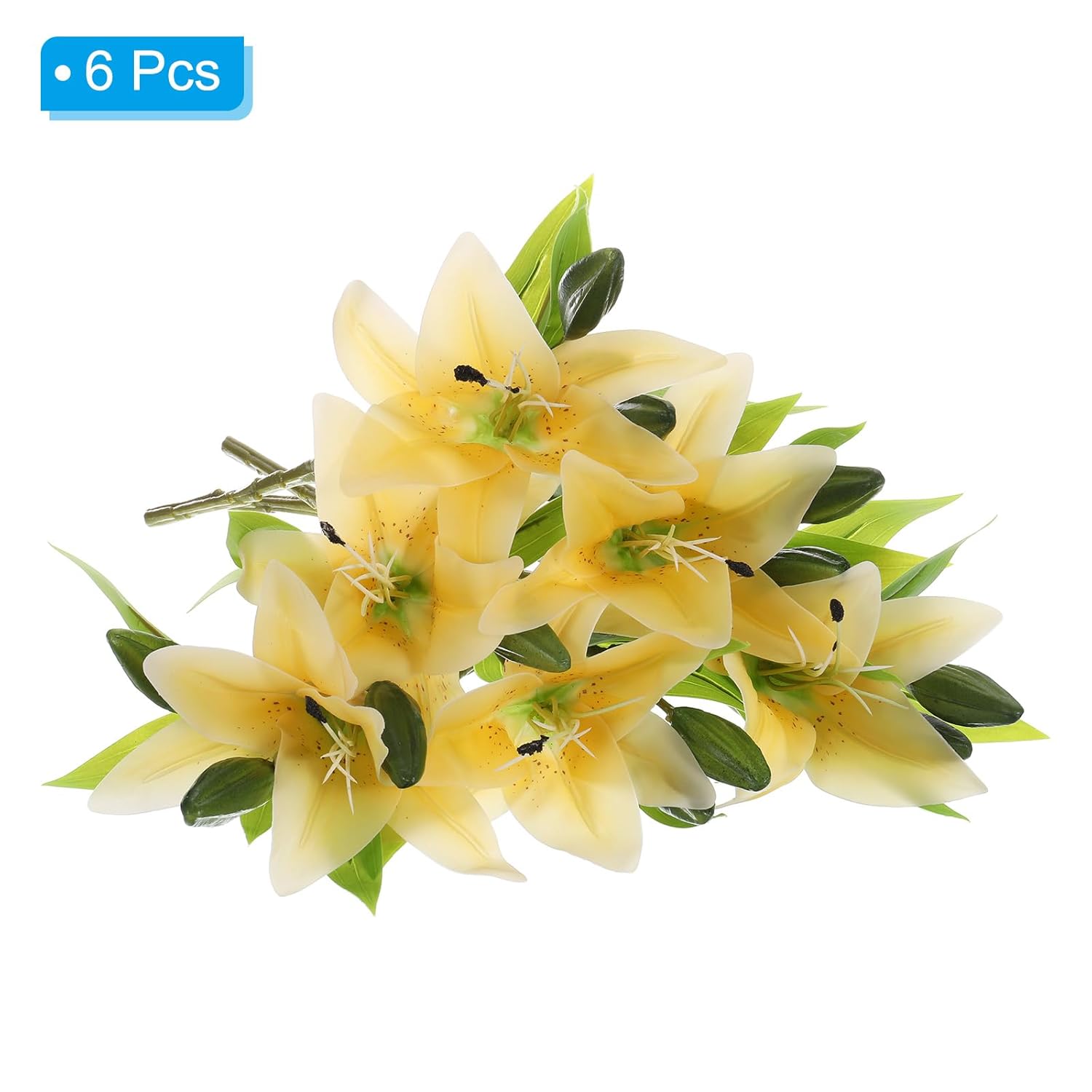 Lily Fake Flowers, 6Pcs Artificial Flowers Lily Silk Faux In Vase Real Touch For Home Decor Centerpiece Table Decorations Dining Room, Yellow