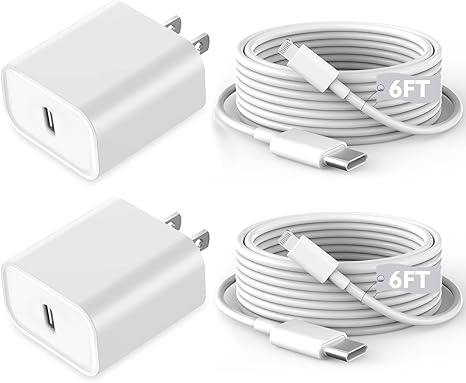 2 Pack 20W USB C Fast iPhone Charger with 6FT USB C to Lightning Cable for iPhone 14 13 12 11 iPad