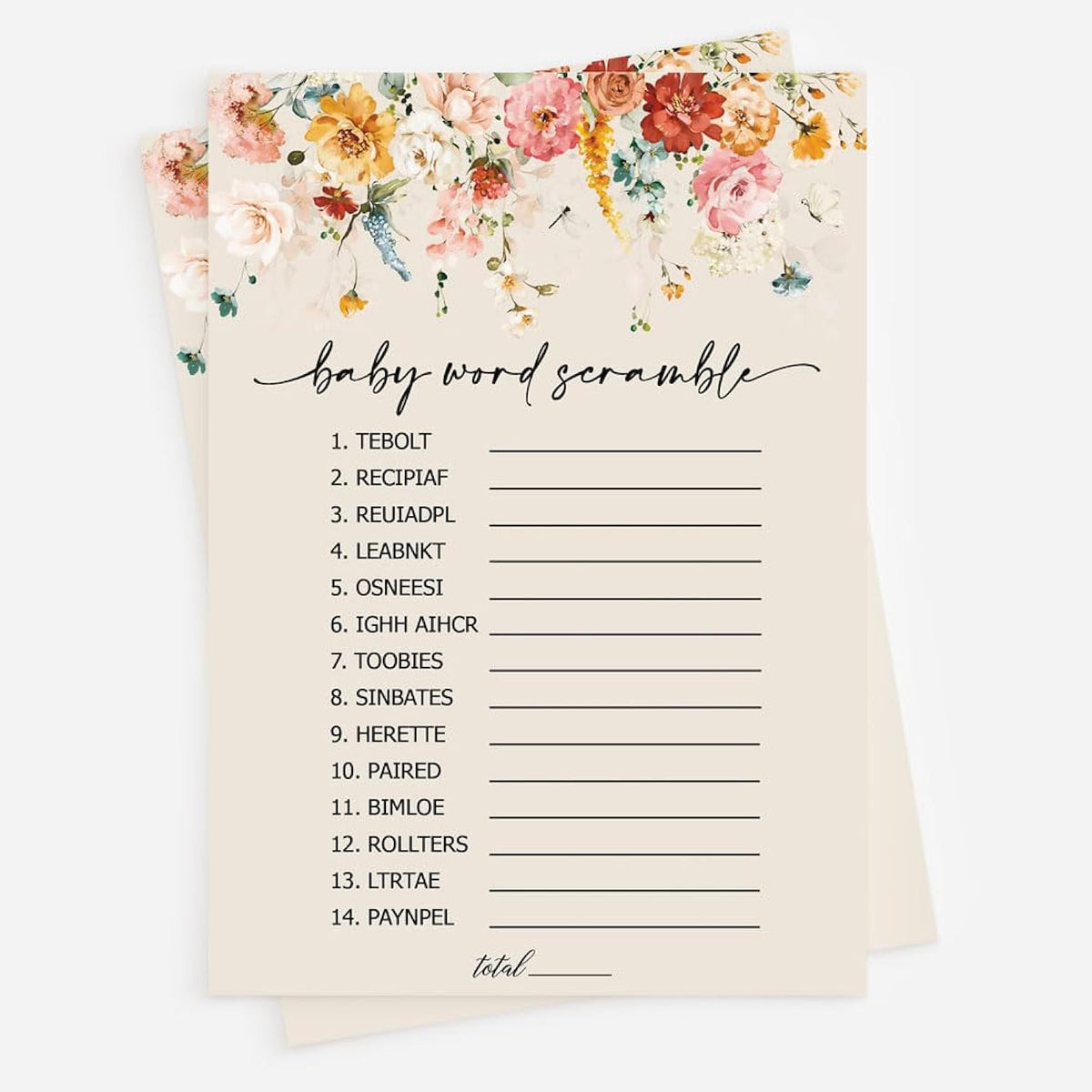 Wildflower Baby Shower Game, 50 Word Scramble, Fun Baby Shower Game Activity, Girl, Boho Theme Decorations, A Little Wild Flower Floral Baby In Bloom