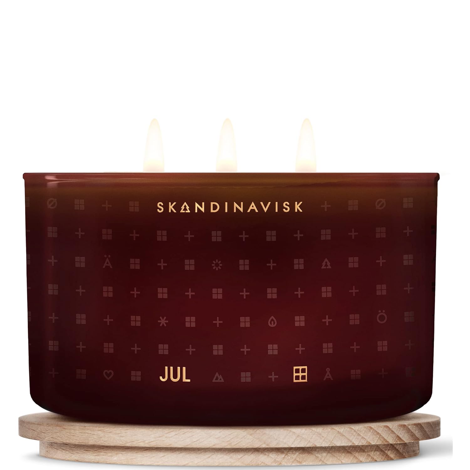 Jul 'Christmas' Scented Candle With 3 Wicks. Fragrance Notes: Baked Gingerbread, Winter Cloves And Spiced Oranges. 16.75 Oz.