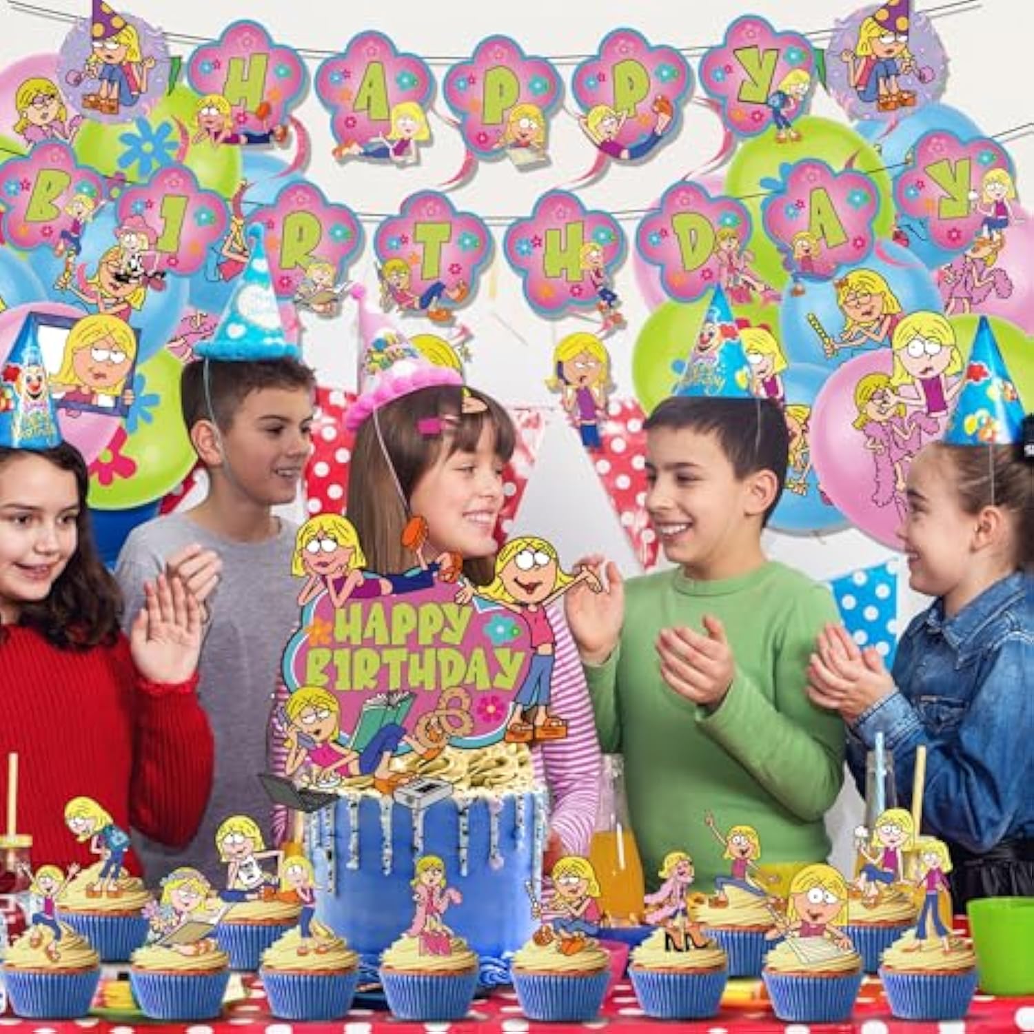 Cartoon Girls Birthday Party Decoration, Include Birthday Banner, Cake Topper, Latex Balloons, Hanging Swirls, For Lizzie Theme Kids Fans Party Supplies Favors