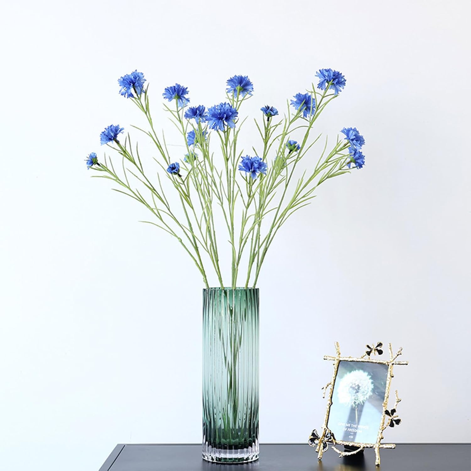 4Pcs 27.56" Blue Artificial Cornflower Stems Chrysanthemum Centaurea Cyanus Wildflowers Silk Cornflower Bunches Fake Flowers Bulk Faux Bachelor'S Button For Vase Bouquet Wedding Home Party Decor