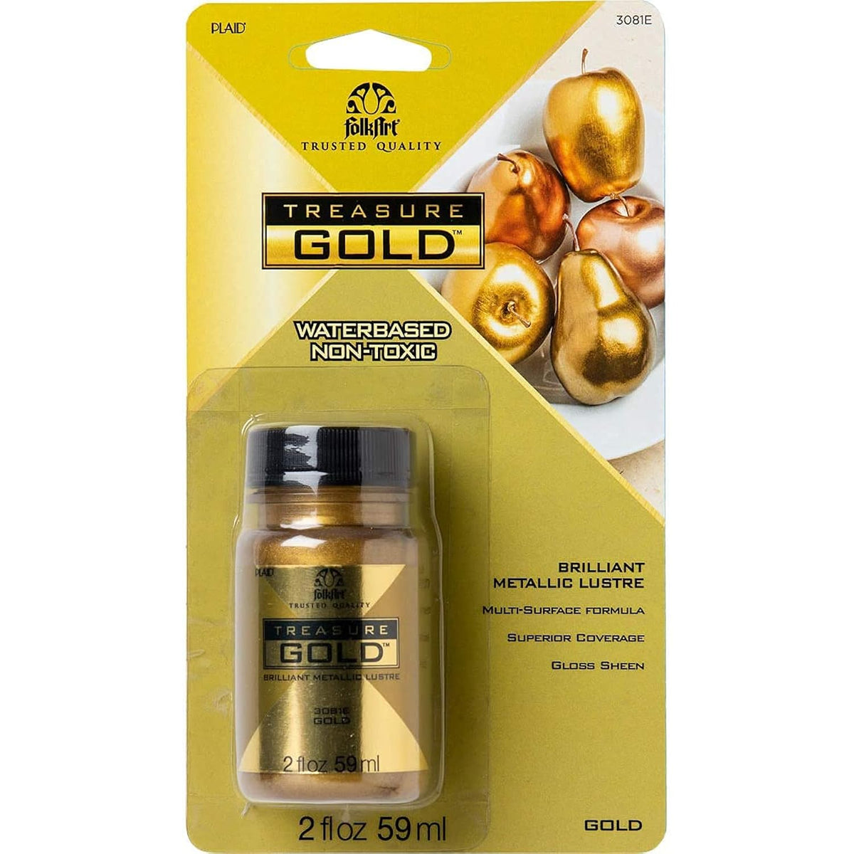 FolkArt Gold Assorted Easy to Apply DIY Crafts, Art Supplies with A Metallic Finish Treasure Paint 2 Fl Oz 59 Ml (Pack of 1)
