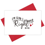 Happy Valentine'S Day Card, Sweet Internet Dating Anniversary Card For Him Bf Husband, I'M Glad I Swiped Right