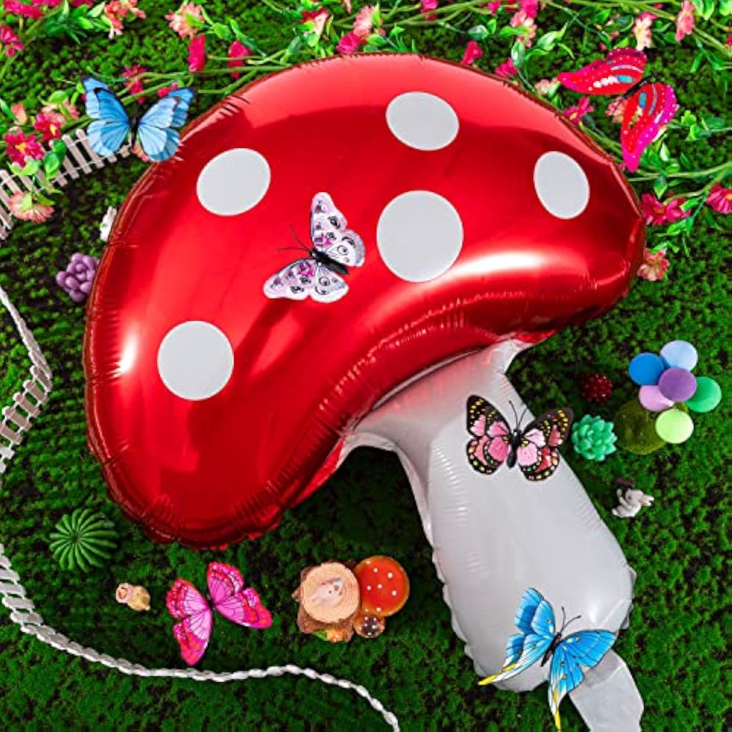 7 Pcs Cute Mushroom Balloons - 31 X 21 Inch Large Mushroom Aluminum Foil Balloons, Easy To Inflate, Fun Mushroom Birthday Forest Plant Theme Party Decorations Supplies