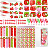 168 Pcs Strawberry Party Favors Supplies Stationery Set Notebook Sticker Stamper Eraser Ruler Pencil Bag For Strawberry Baby Shower Birthday Party Gift Classroom Prize