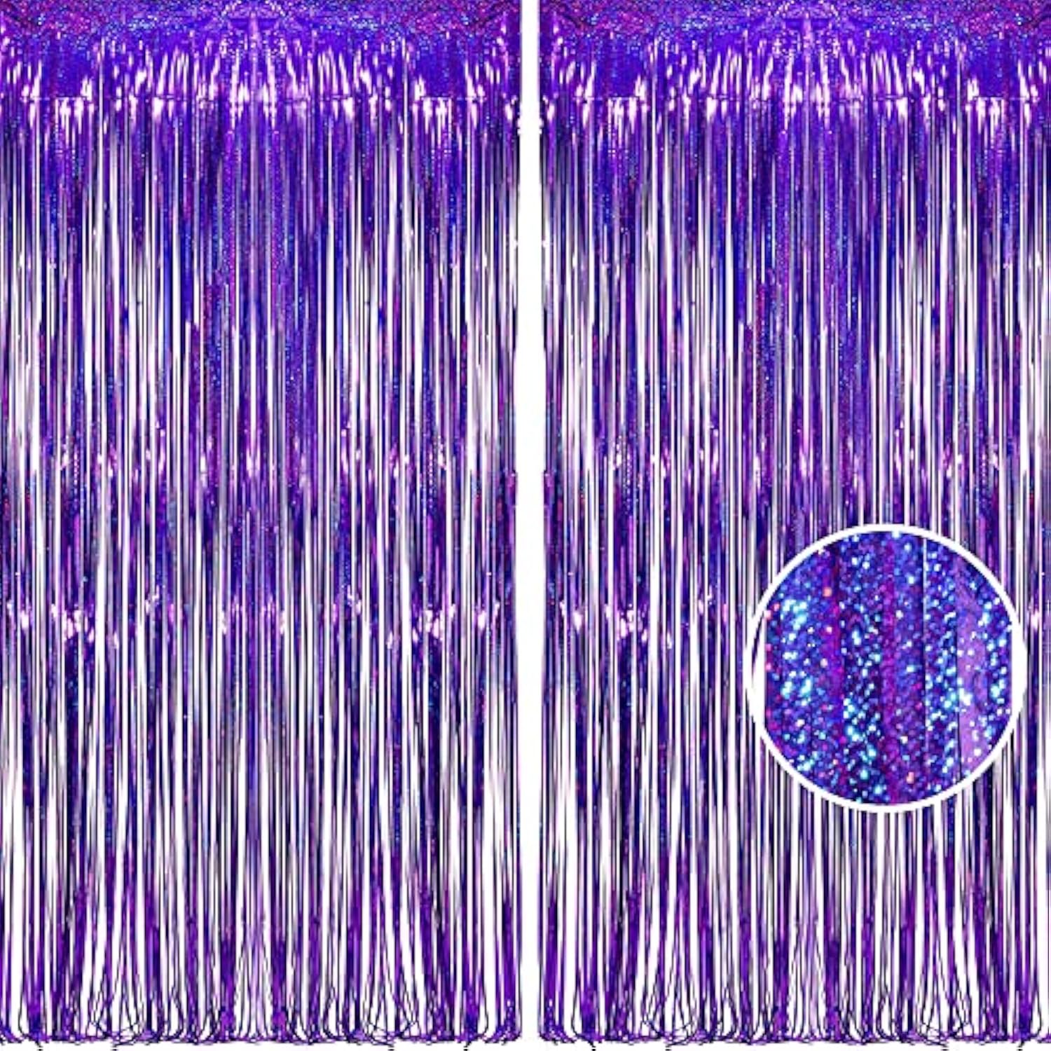 Purple Tinsel Foil Fringe Curtains - 2Pcs 3.2X8.2Ft Party Streamers Backdrop For Valentines/Hunters/Girl/Women/Birthday/Mermaid/Bridal Shower/Bachelorette/Anniversary/Engagement Decorations