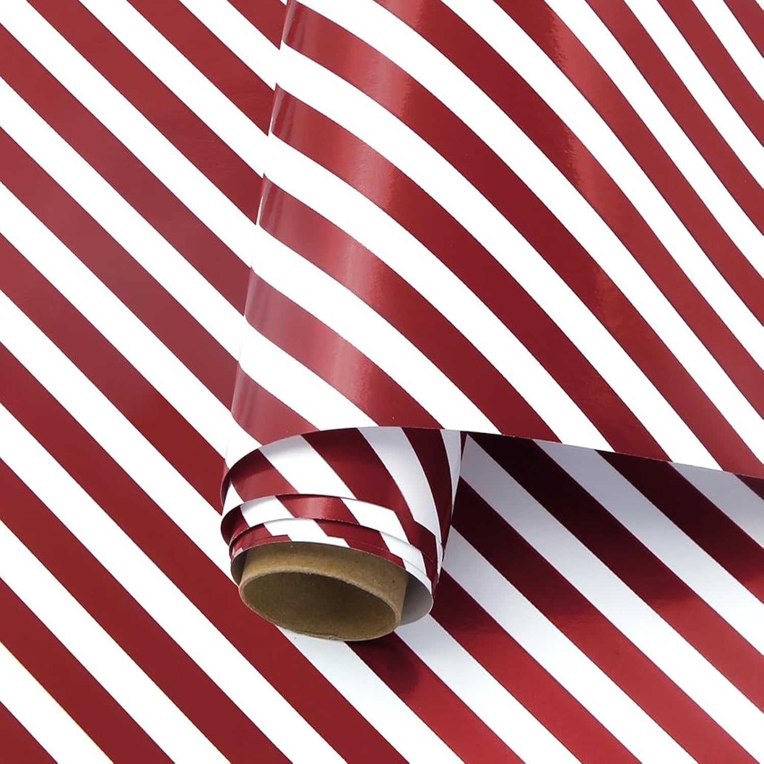 Classic Red & White Stripes Candy Cane Christmas Luxury Holographic Aluminized Foil Wrapping Paper- 1 Mini Roll 17 X 10 Ft Per Roll 14.1 Sq.Ft.Ttl For Women Men On Christmas Season, Birthday, Holiday, Wedding, Baby Shower Celebration