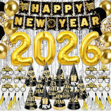2026 New Year Party Supplies Banner Balloons Hats Glasses Noise Makers