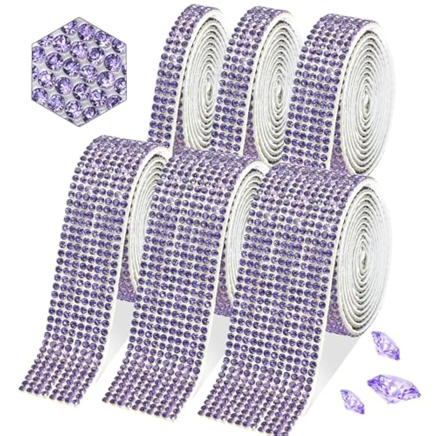 6 Rolls Self Adhesive Dream Purple Crystal Rhinestone Strips Diamond R