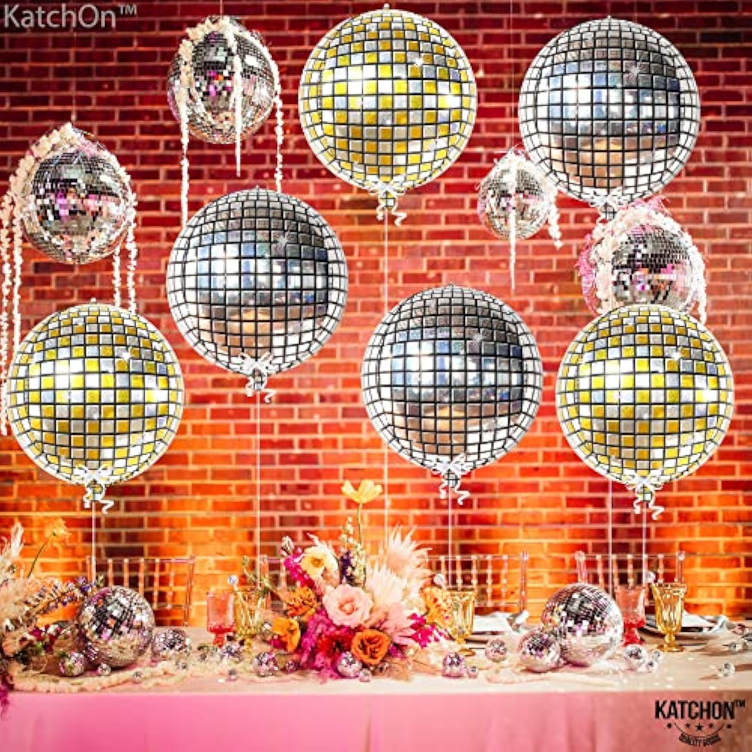 6pcs 22in Silver Gold Disco Ball 4D Sphere Party Balloons 2026
