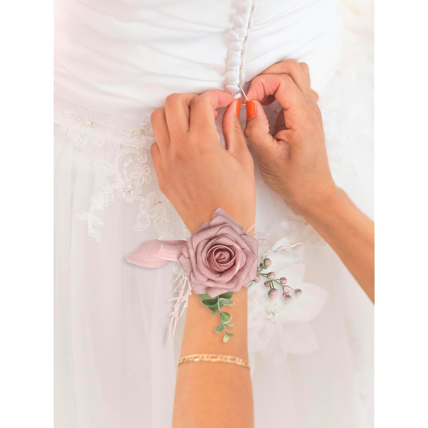 Dusty Rose Wrist Corsage Set Of 6 For Wedding Prom Party, Artificial Flower Wrist Corsage Bracelets, Homecoming Corsage Wristlet, Corsage Flowers For Bride, Bridesmaid, Girls