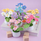 Knitting Crochet Flowers Potted Plants, Fake Forget Me Not Flowers For Friends, Family And Lover, Artificial Handmade Flowers For Valentines Birthday Wedding Gift And Home Decor (Gpink)