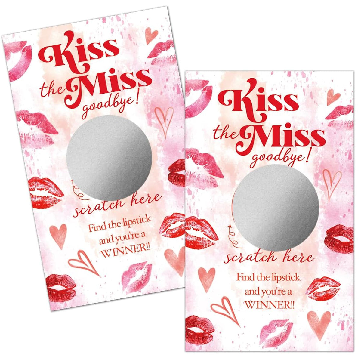 50 Pack Kiss The Miss Goodbye Scratch Off Cards, Lipstick Scratch Game For Bachelor Party Games, Country Wedding Bridal Shower Valentine'S Day Party Lottery Tickets, Wedding Shower Ideas