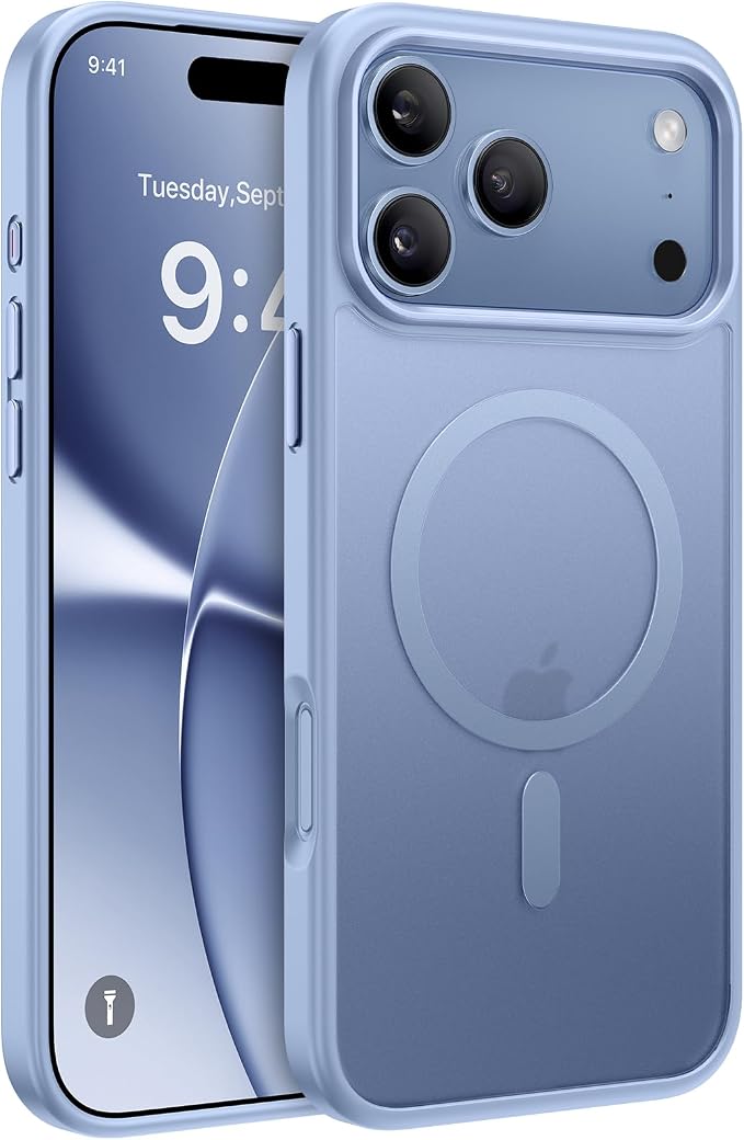 Magnetic Shockproof Phone Case for iPhone 18 Pro Max Glacier Blue Protective Cover MagSafe Compatible Matte Finish Drop Protection