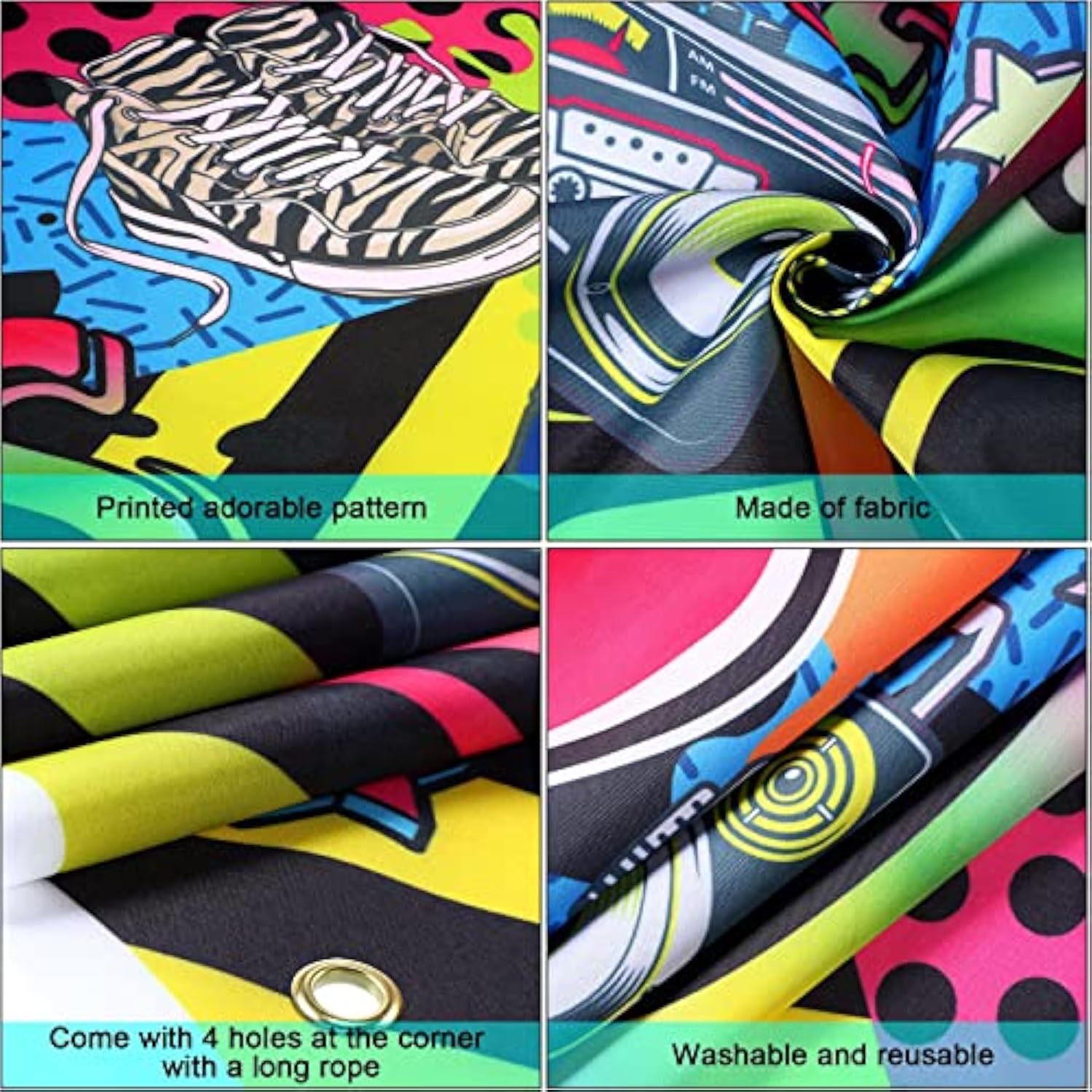 80s Party Decorations "I Love 80s" Banner & Retro Graffiti Backdrop 70.8x15.7 Inch