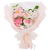 Crochet Flowers Crochet Bouquet Handmade Crochet Rose Bell Orchid Suitable Tulip Fern Leaf As A Gift For Lover, Family,Friends. Artificial Flower Finished Bouquet (Pink)