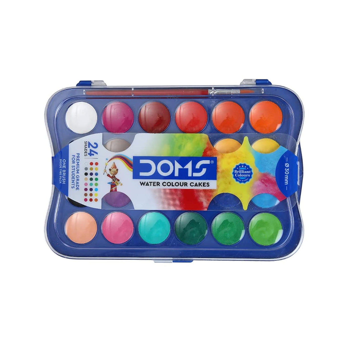 24 Shades 30Mm Water Colour Cakes | Easy To Use Palette Lid | Organic Rich Colour Pigments | Free Brush Inside | Non-Toxic & Safe For Kids | Pack Of 1