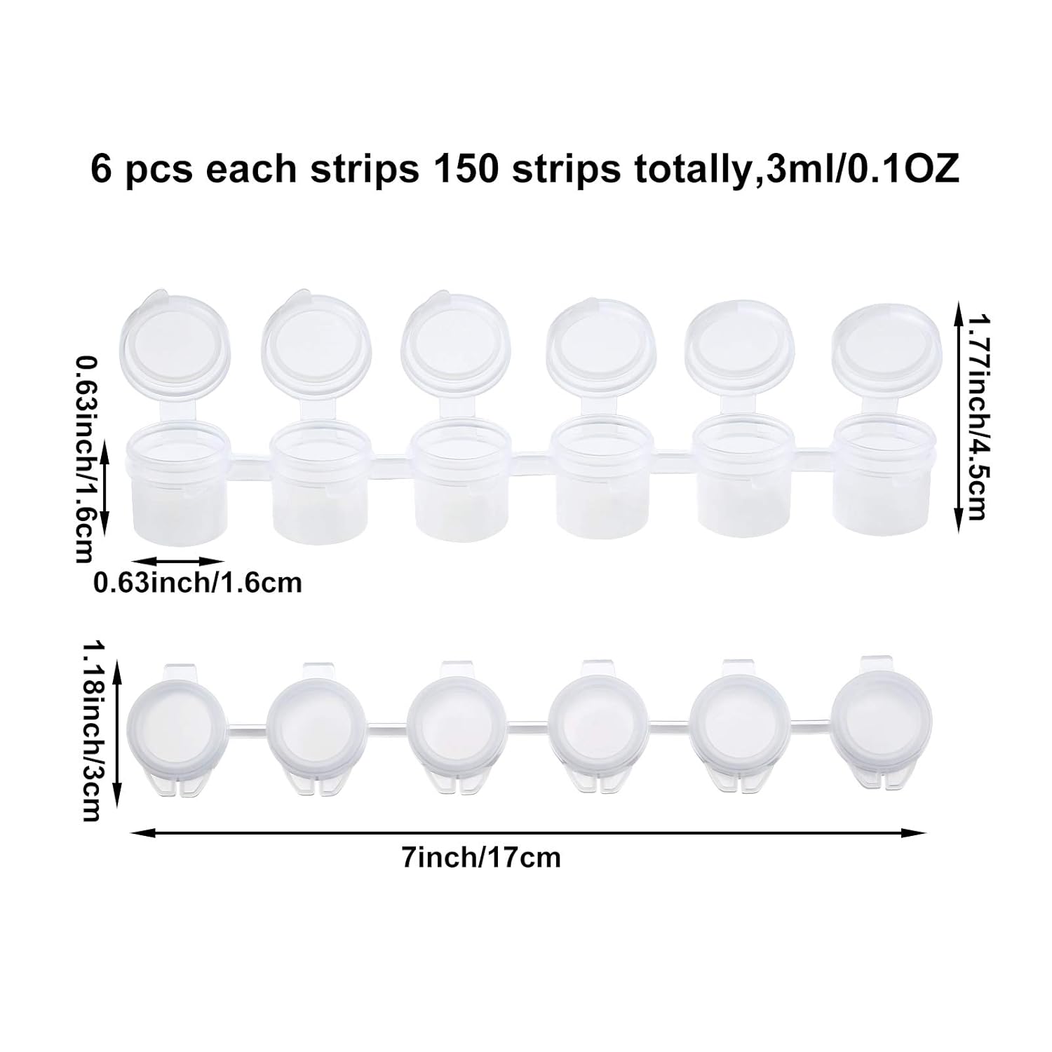 150 Strips 900 Pots Empty Paint Strips Paint Cup Pots Mini Strips Clear Plastic Storage Containers With Lids Art Painting Craft Supplies For Classrooms Schools Paintings Art Festivals (3 Ml)