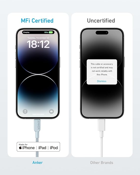 2 Pack 6FT USB C to Lightning Charging Cable Blue Fast Charge Sync Cord for iPhone 14 13 12 11 Pro Max iPad MFi Certified