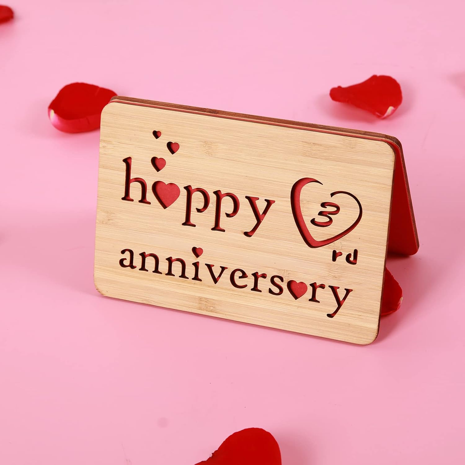 Wooden 3Rd Anniversary Card,Handmade 3 Years Wedding Anniversary Greeting Cards, 3Rd Leather Anniversary Card For Her,Him,Husband,Wife