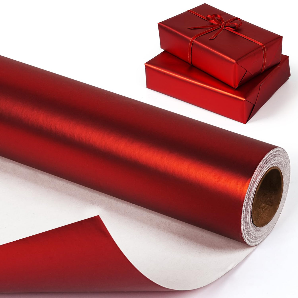 Red Metallic Wrapping Paper Roll, Solid Color Matte Gift Wrap Paper, Red Gift Wrapping Paper For Christmas Birthday Valentine'S Day Wedding New Year Holiday, 17 Inch X 33 Feet