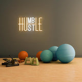 Hustle Neon Sign LED Wall Light Yellow & White USB Dimmable Motivational Decor for Office Gym Man Cave