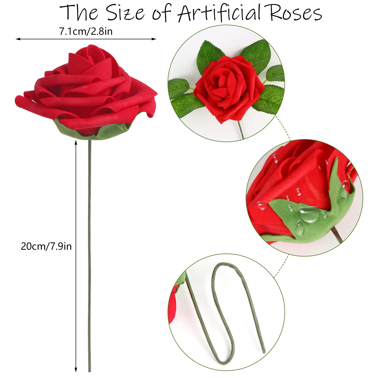 Artificial Rose Flowers, 50 Pcs Foam Red Roses Flowers Real Looking Artificial Foam Fake Roses With Stems Decoration Diy For Wedding Bouquets, Arrangements Party Home Decorations (Red, 50Pcs)