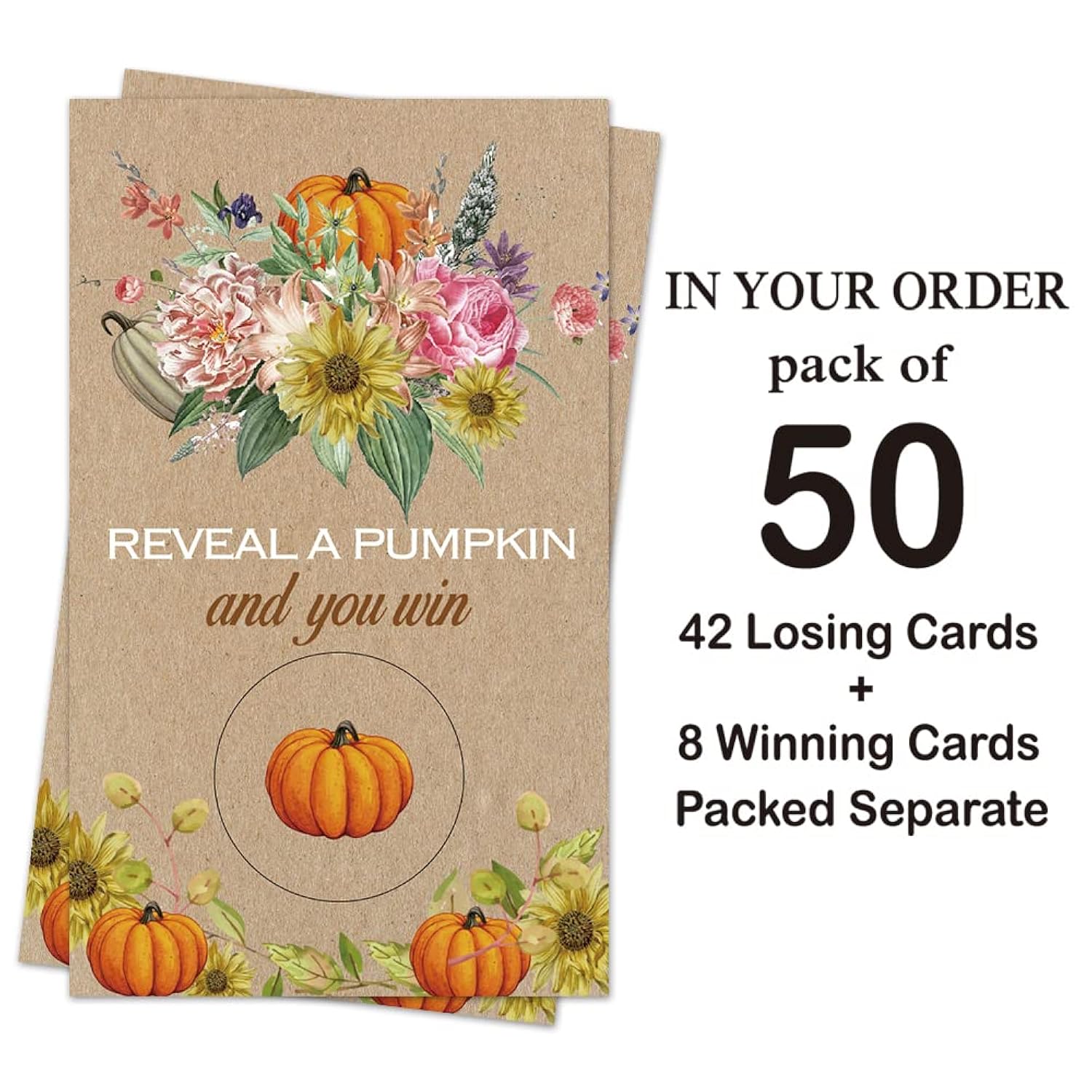 50 Pack Rustic Pumpkin Fall Bridal Shower Scratch Off Game Cards For Country Wedding, Bridal Shower, Bridal Lottery Tickets, Wedding Shower Ideas, Baby Showe