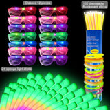 136-Piece Glow Party Supplies Kit: 24 Foam Glow Sticks, 12 Led Glasses & 100 Glow Sticks For Weddings, Raves, Concerts - Bulk Light Up Party Accessories.