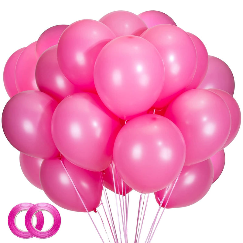 100Pcs Hot Pink Balloons,12Inch Hot Pink Latex Party Balloons Helium Q