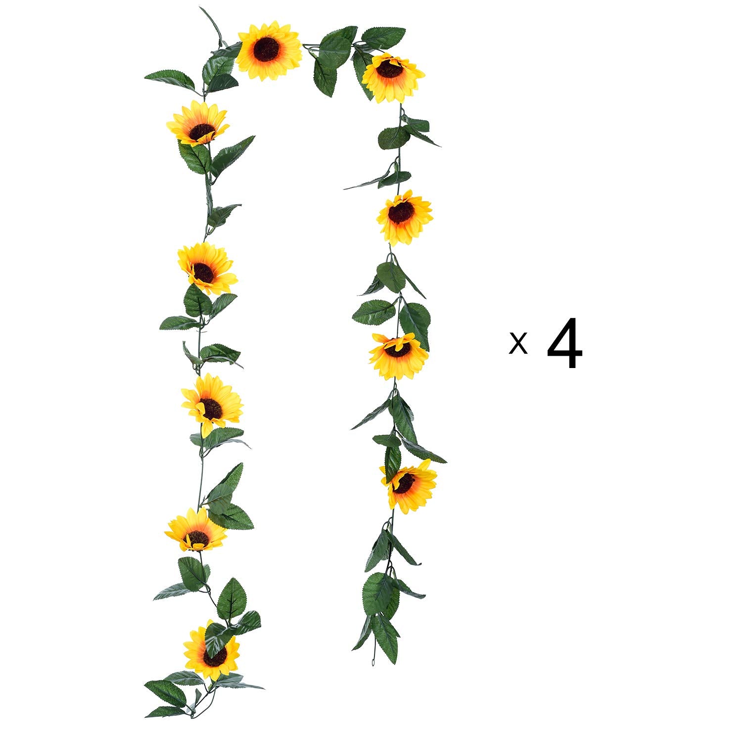 4 Pack Artificial Sunflower Garland - Silk Sunflower Vine Artificial Flowers Garland With Green Leaves For Wedding Party Table Decoration